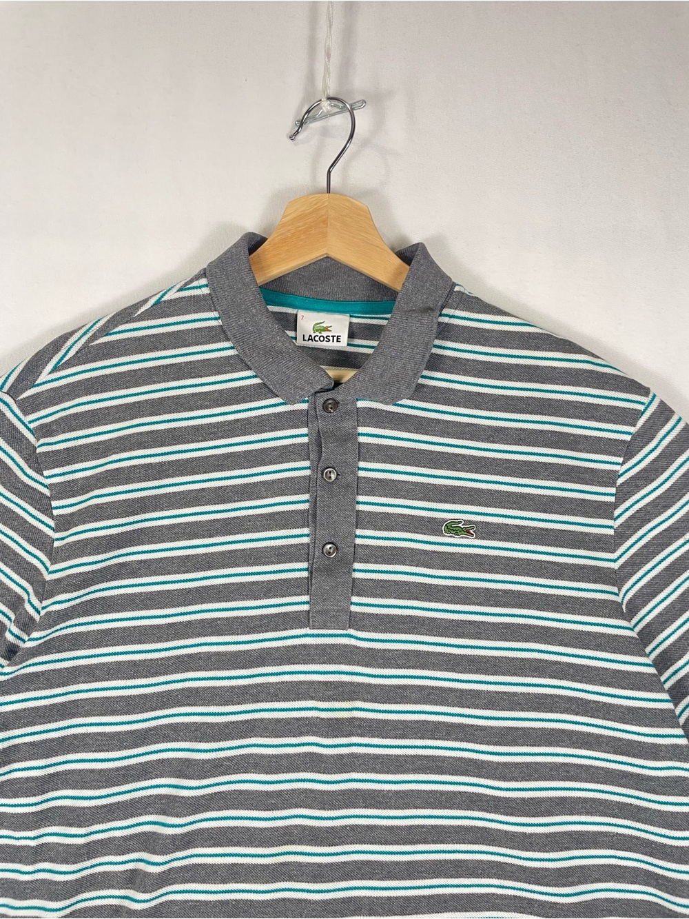 Lacoste Gray Teal Striped Classic Short Sleeve Cotton Polo 5191L Sz 2XL 7